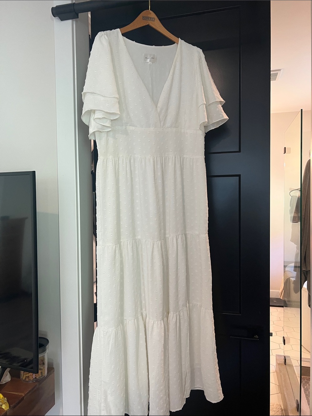 Line & Dot Ivory Tiered V-Neck Maxi Dress